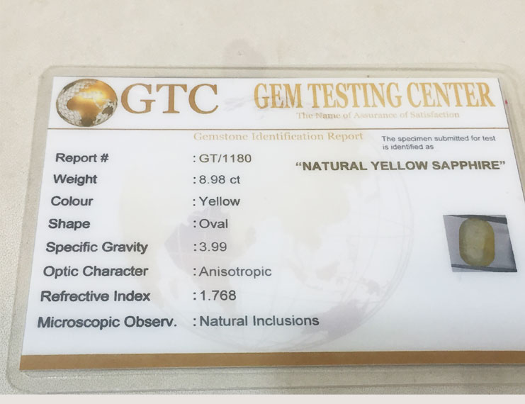 8.98 ct/10.00 ratti Natural Certified Ceylon Pukhraj/Yellow Sapphire
